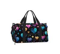 Mexpekil Colorful Hearts Galacy Gym Bag with Shoe Compartment Waterproof Duffel Bag Large Overnight Weekend Bags Travel Holdall for Women Men Teens