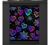 Mexpekil Colorful Love Heart Spider Web Dishwasher Magnet Cover 23x26 in, Decorative Waterproof Dishwasher Magnetic Cover Sticker for Kitchen Appliances