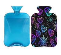 Mexpekil Colorful Love Heart Spider Web Hot Water Bottle with Cover, 2L PVC Hot Water Bag for Pain Relief, Feet, Back, Warmth