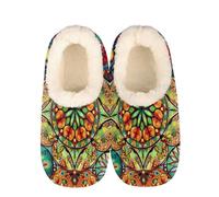 Mexpekil Colorful Mandala Indian Ethnic Women's & Men's Slippers with Fluffy Collar Winter Warm House Slippers Anti-Slip Indoor House Shoes Gifts for Mum Dad (Sizes UK 4-5)