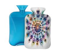 Mexpekil Colorful Mandala Peacock Feathers Hot Water Bottle with Cover, 2L PVC Hot Water Bag for Pain Relief, Feet, Back, Warmth