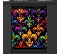 Mexpekil Colorful Mardi Gras Fleur De Lis Dishwasher Magnet Cover 23x26 in, Decorative Waterproof Dishwasher Magnetic Cover Sticker for Kitchen Appliances