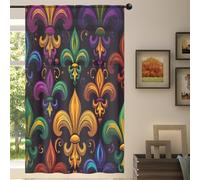 Mexpekil Colorful Mardi Gras Fleur De Lis Voile Curtains 84 Drop, Semi Sheer Curtains for Living Room Bedroom Home Kitchen, 55 inches Wide, 1 Panel
