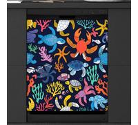 Mexpekil Colorful Marine Life Dishwasher Magnet Cover 21x26Inch Decorative Dish Washer Sticker for Front Door Waterproof Kitchen Appliance Panel Magnetic Decal