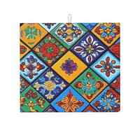 Mexpekil Colorful Mexican Tile Mandala Floral Dish Drying Mat for Kitchen Counter Reversible Absorbent Coffee Mat Washable Quick-Dry Drainer Sink Mats for Plates Cups Pots 40x45cm