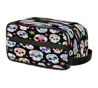 Mexpekil Colorful Mexico Sugar Skull Toiletry Bag Organizer Wash Bag Cosmetic Makeup Bag Storage Pouch Travel Case for Women Men Boys Girls
