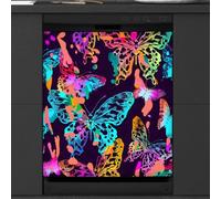 Mexpekil Colorful Neon Animal Butterfly Dishwasher Magnet Cover 21x26 in, Decorative Waterproof Dishwasher Magnetic Cover Sticker for Kitchen Appliances