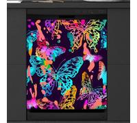 Mexpekil Colorful Neon Animal Butterfly Dishwasher Magnet Cover 23x26 in, Decorative Waterproof Dishwasher Magnetic Cover Sticker for Kitchen Appliances