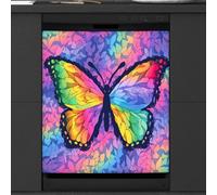 Mexpekil Colorful Neon Butterfly Dishwasher Magnet Cover 21x26Inch Decorative Dish Washer Sticker for Front Door Waterproof Kitchen Appliance Panel Magnetic Decal