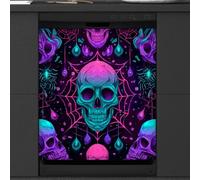 Mexpekil Colorful Neon Skull Spider Web Dishwasher Magnet Cover | 23x26inch Reusable Dish Washer Covers Decorative Dishwasher Front Panel Magnetic Cover Sticker for Kitchen Appliances