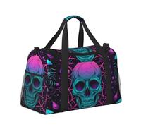 Mexpekil Colorful Neon Skull Spider Web Duffel Bag Large Carry On Hand Luggage Bags Waterproof Weekender Bags Foldable Tote Bag for Travel Sports Gym Dance