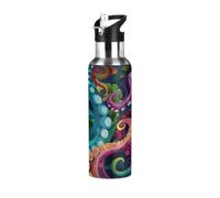 Mexpekil Colorful Octopus Tentacle 600ml Insulated Water Bottle with Straw Lid Stainless Steel Thermos Bottle Vacuum Flask Leakproof Travel Sports Water Bottles for Running Cycling Hiking