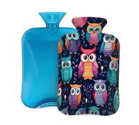 Mexpekil Colorful Owl Bird Hot Water Bottle with Cover, 2L PVC Hot Water Bag for Pain Relief, Feet, Back, Warmth