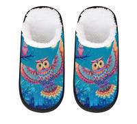 Mexpekil Colorful Owl Flying Fluffy Slippers for Women Men M
