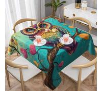 Mexpekil Colorful Owl Heart Tree Branch Square Tablecloth 137x137cm Wipeable Table Protector Decoration Rectangular Table Cover for Indoor Outdoor