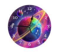 Mexpekil Colorful Planet Silent Wall Clock Non Ticking 25cm Round Wall Clocks Battery Operated Modern Decorative Clock for Living Room Kitchen Bedroom Office