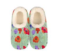 Mexpekil Colorful Poppies Butterflies Women's & Men's Slippers with Fluffy Collar Winter Warm House Slippers Anti-Slip Indoor House Shoes Gifts for Mum Dad (Sizes UK 10-11)