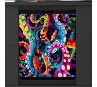 Mexpekil Colorful Sea Octopus Pattern Dishwasher Magnet Cover 23x26 in, Decorative Waterproof Dishwasher Magnetic Cover Sticker for Kitchen Appliances