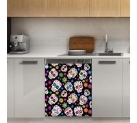 Mexpekil Colorful Skull Floral Dishwasher Magnet Cover 21x26Inch Decorative Dish Washer Sticker for Front Door Waterproof Kitchen Appliance Panel Magnetic Decal