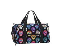 Mexpekil Colorful Skull Heads Gym Bag with Shoe Compartment Waterproof Duffel Bag Large Overnight Weekend Bags Travel Holdall for Women Men Teens