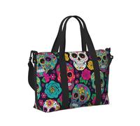 Mexpekil Colorful Skulls Roses Travel Duffel Bag Waterproof Sports Gym Bag Large Weekend Overnight Bags for Women Men Foldable Carry On Luggage Tote Bag for Flight