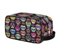Mexpekil Colorful Sugar Skull Pattern Toiletry Bag Organizer Wash Bag Cosmetic Makeup Bag Storage Pouch Travel Case for Women Men Boys Girls