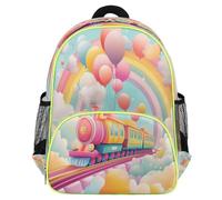Mexpekil Colorful Train Balloons Rainbow Toddler Backpack for Girls Boys School Bag, Lightweight Waterproof Kids Travel Rucksack for Preschool with Chest Strap Water Bottle Holders
