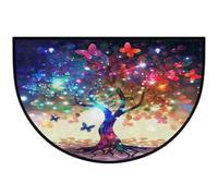 Mexpekil Colorful Tree Butterfly Half Moon Door Mat Indoor Outdoor Non Slip Floor Mat Washable Half Circle Doormats Absorbent Dirt Trapper Half Round Rugs for Entrance 61x91cm