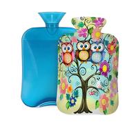 Mexpekil Colorful Tree Flower Cute Owl Hot Water Bottle with Cover, 2L PVC Hot Water Bag for Pain Relief, Feet, Back, Warmth