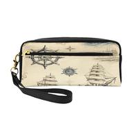 Mexpekil Compass Pencil Case Compass Sailboat Travel Makeup Pouch Pen Bag Holder Purse Leather Cosmetic Makeup Brush Bag Stationery Box for Kids Girls Boy School Office Supplies
