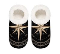 Mexpekil Compass Rose House Slippers for Women Men, Artwork Black Memory Foam House Shoes Comfy Anti-Slip Slipper Socks for Indoor Bedroom, Sizes 6-6.5