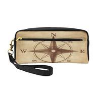 Mexpekil Compass Rose Retro Pencil Case Vintage Pattern Travel Makeup Pouch Pen Bag Holder Purse Leather Cosmetic Makeup Brush Bag Stationery Box for Kids Girls Boy School Office Supplies