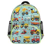 Mexpekil Construction Vehicles Trunk Car Toddler Backpack for Girls Boys School Bag, Lightweight Waterproof Kids Travel Rucksack for Preschool with Chest Strap Water Bottle Holders