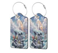 Mexpekil Cool Cartoon Tiger Art Painting Luggage Tags for Suitcases, 2 Pcs Leather Travel Tags for Luggage with Steel Loop Waterproof Name Id Card, Men Women Kids Travel Gift