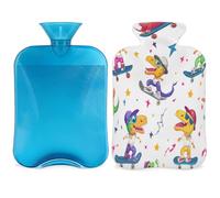 Mexpekil Cool Skating Dinosaur Animal Hot Water Bottle with Cover, 2L PVC Hot Water Bag for Pain Relief, Feet, Back, Warmth
