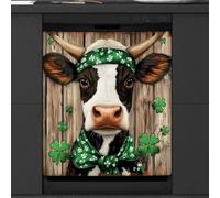 Mexpekil Cow Shamrocks Wooden Dishwasher Magnet Cover 21x26Inch Decorative Dish Washer Sticker for Front Door Waterproof Kitchen Appliance Panel Magnetic Decal