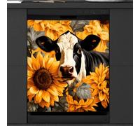 Mexpekil Cow Sunflowers Dishwasher Magnet Cover 21x26Inch Decorative Dish Washer Sticker for Front Door Waterproof Kitchen Appliance Panel Magnetic Decal
