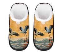 Mexpekil Crane Japan Pattern Fluffy Slippers for Women Men L