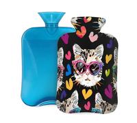 Mexpekil Cute Animal Cat Kitten Love Heart Hot Water Bottle with Cover, 2L PVC Hot Water Bag for Pain Relief, Feet, Back, Warmth