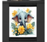 Mexpekil Cute Animal Elephant Flower Dishwasher Magnet Cover 21x26 in, Decorative Waterproof Dishwasher Magnetic Cover Sticker for Kitchen Appliances