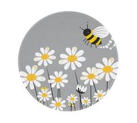 Mexpekil Cute Bee Daisy Floral Mouse Pad with Non Slip Base Gaming Mouse Mat 20cm Stitched Edge Rubber Round Mousepad Desk Accessories for Work Office, 1 Pcs