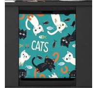 Mexpekil Cute Black White Cats Dishwasher Magnet Cover 21x26Inch Decorative Dish Washer Sticker for Front Door Waterproof Kitchen Appliance Panel Magnetic Decal
