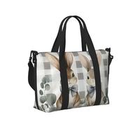 Mexpekil Cute Bunnies Grey Plaid Travel Duffel Bag Waterproof Sports Gym Bag Large Weekend Overnight Bags for Women Men Foldable Carry On Luggage Tote Bag for Flight