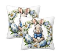 Mexpekil Cute Bunny Egg Daisy Cushion Covers 45cm X 45cm 2 Pack Invisible Zipper Square Pillow Cases Decorative Pillow Covers Protectors for Sofa Bed Home Decor