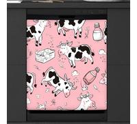 Mexpekil Cute Cartoon Milk Cow Pattern Dishwasher Magnet Cover 21x26 in, Decorative Waterproof Dishwasher Magnetic Cover Sticker for Kitchen Appliances