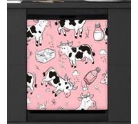 Mexpekil Cute Cartoon Milk Cow Pattern Dishwasher Magnet Cover 23x26 in, Decorative Waterproof Dishwasher Magnetic Cover Sticker for Kitchen Appliances