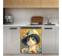 Mexpekil Cute Cat Butterfly Flowers Dishwasher Magnet Cover 21x26Inch Decorative Dish Washer Sticker for Front Door Waterproof Kitchen Appliance Panel Magnetic Decal