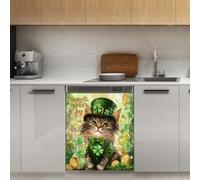 Mexpekil Cute Cat Clover Coin Dishwasher Magnet Cover 21x26Inch Decorative Dish Washer Sticker for Front Door Waterproof Kitchen Appliance Panel Magnetic Decal