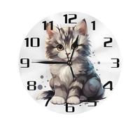 Mexpekil Cute Cat Paint Black Silent Wall Clock Non Ticking 25cm Round Wall Clocks Battery Operated Modern Decorative Clock for Kitchen Office
