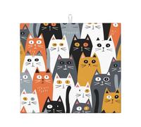 Mexpekil Cute Cats Pattern Dish Drying Mat for Kitchen Counter Reversible Absorbent Coffee Mat Washable Quick-Dry Drainer Sink Mats for Plates Cups Pots 40x45cm